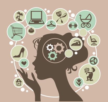 57674970 - head of a young modern woman and her thoughts.